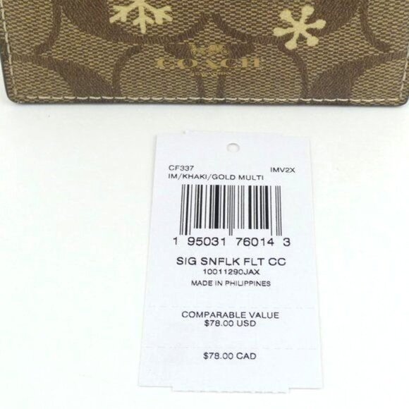 Coach Signature Snowflake Khaki Flat Card Case NWT CF337 - Picture 3 of 3